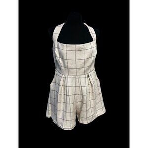 QUINN RUMER PLAYSUIT ROMPER, Plaid Halter Neck, Adjustable Tie Straps, 100% line